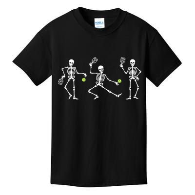 Halloween Pickleball Costume Skeletons Playing Pickleball Kids T-Shirt