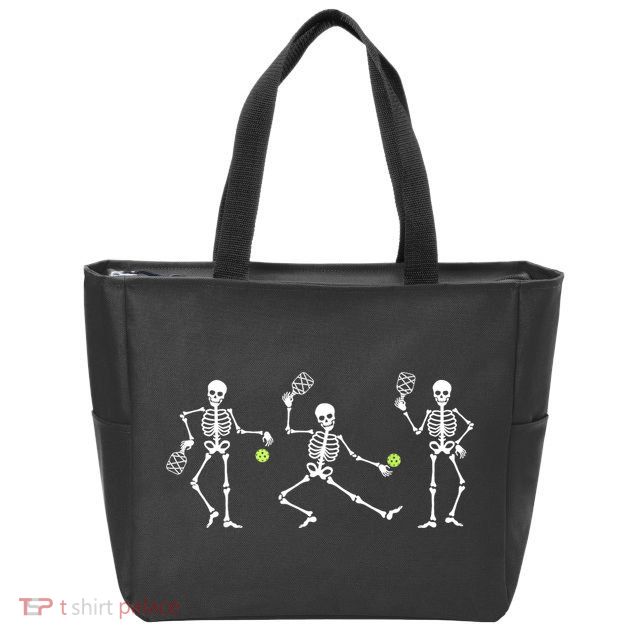 Halloween Pickleball Costume Skeletons Playing Pickleball Zip Tote Bag