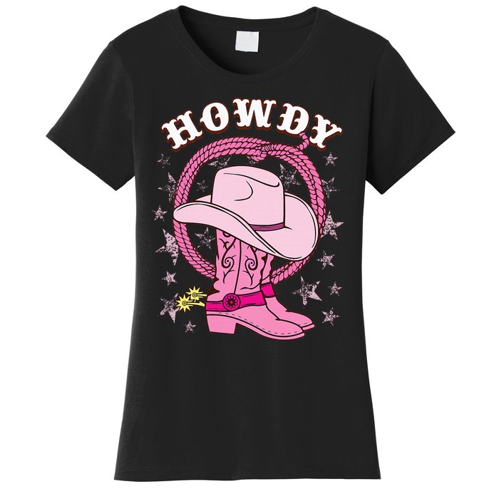 Howdy Pink Cowboy Hat Boots Country Western Rodeo Women's T-Shirt