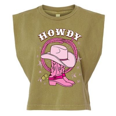 Howdy Pink Cowboy Hat Boots Country Western Rodeo Garment-Dyed Women's Muscle Tee