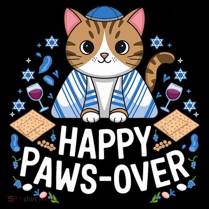Happy Pawsover Cat Lover Funny Cat Passover Seder Jewish  T-Shirt