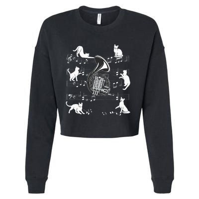 Horn Player Cats For Cat Loving French Horn Player Cropped Pullover Crew