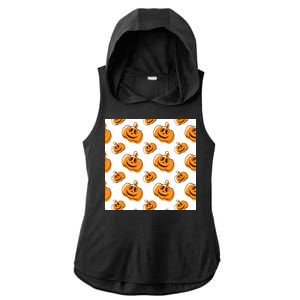 Halloween Pumpkin Cartoon Ladies PosiCharge Tri-Blend Wicking Draft Hoodie Tank