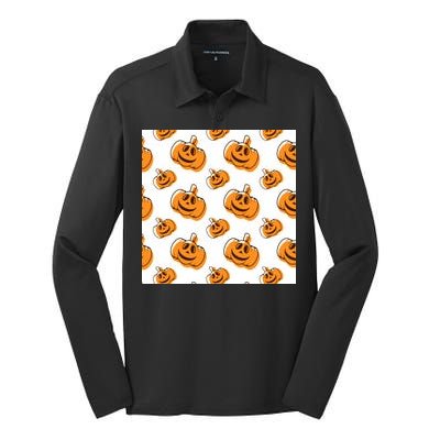 Halloween Pumpkin Cartoon Silk Touch Performance Long Sleeve Polo