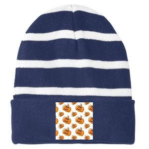 Halloween Pumpkin Cartoon Striped Beanie with Solid Band