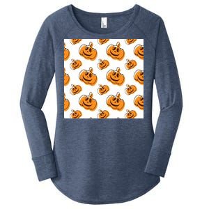 Halloween Pumpkin Cartoon Women's Perfect Tri Tunic Long Sleeve Shirt