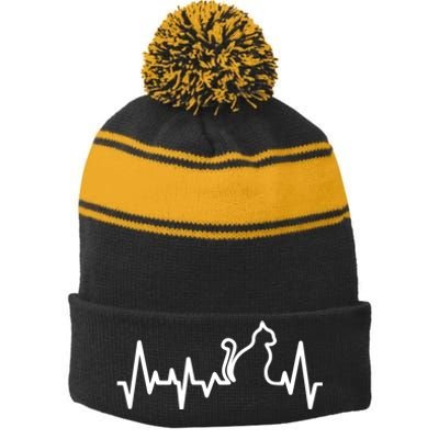 Heartbeat Pulse Cat Stripe Pom Pom Beanie