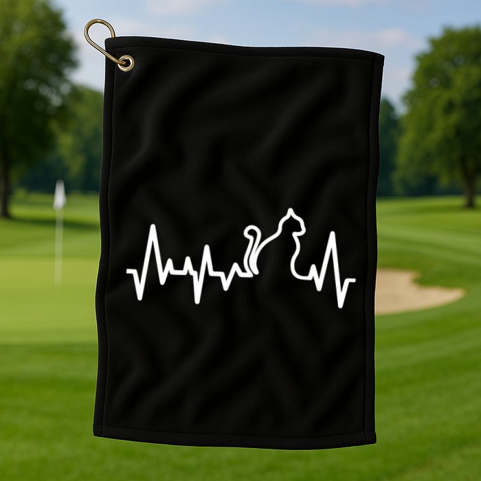 Heartbeat Pulse Cat Golf Towel