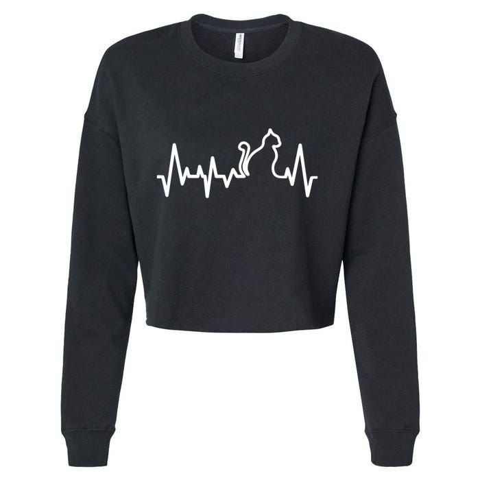 Heartbeat Pulse Cat Cropped Pullover Crew