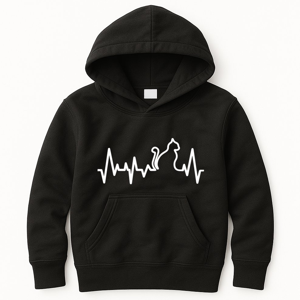 Heartbeat Pulse Cat Kids Hoodie