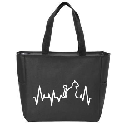 Heartbeat Pulse Cat Zip Tote Bag