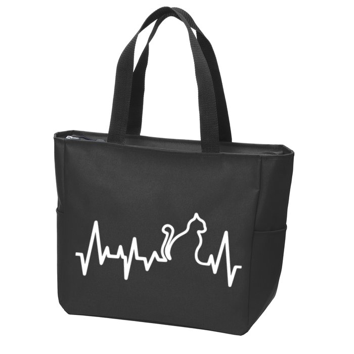 Heartbeat Pulse Cat Zip Tote Bag