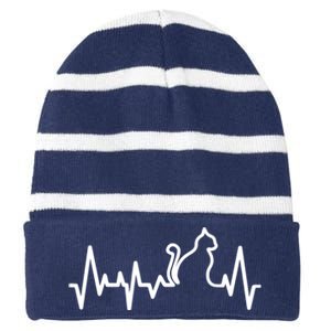 Heartbeat Pulse Cat Striped Beanie with Solid Band