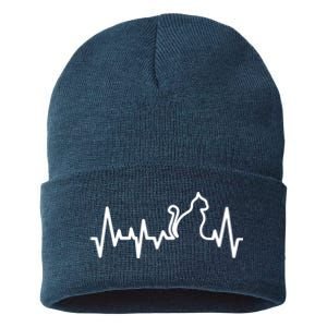 Heartbeat Pulse Cat Sustainable Knit Beanie