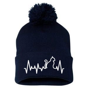 Heartbeat Pulse Cat Pom Pom 12in Knit Beanie