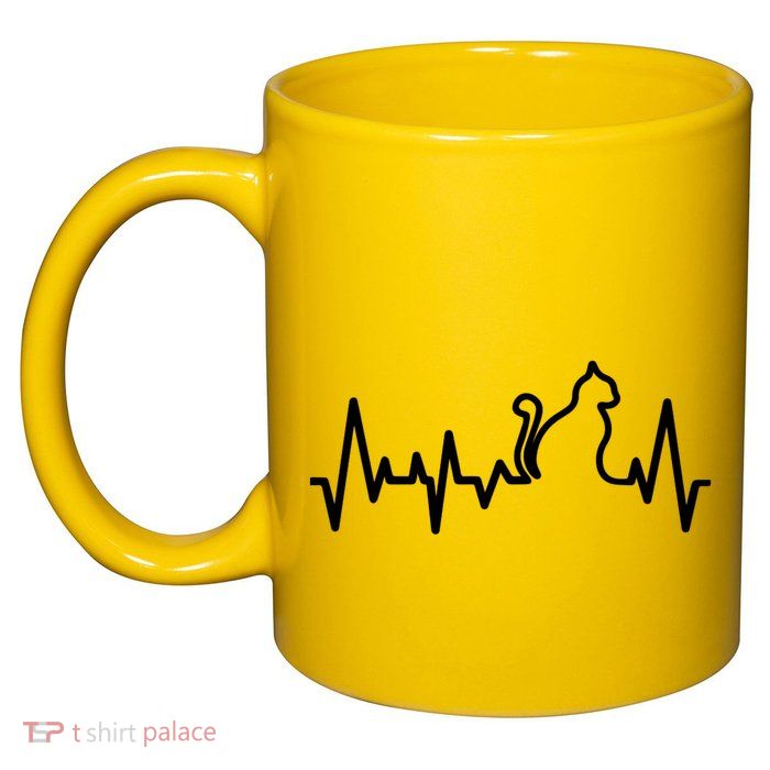 Heartbeat Pulse Cat 11oz C Handle Ceramic Mug