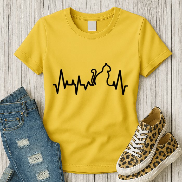 Heartbeat Pulse Cat Womens T-Shirt