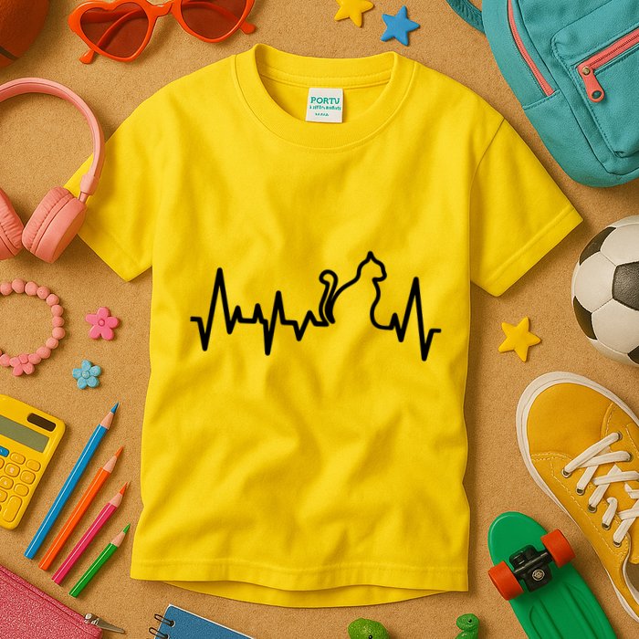 Heartbeat Pulse Cat Kids T-Shirt