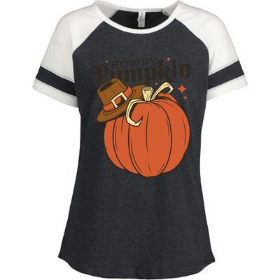 Howdy Pumpkin Cowboy Fall Enza Ladies Jersey Colorblock Tee