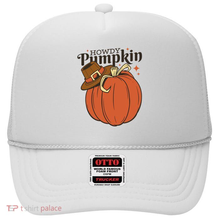 Howdy Pumpkin Cowboy Fall High Crown Mesh Back Trucker Hat