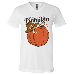 Howdy Pumpkin Cowboy Fall V-Neck T-Shirt