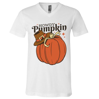 Howdy Pumpkin Cowboy Fall V-Neck T-Shirt