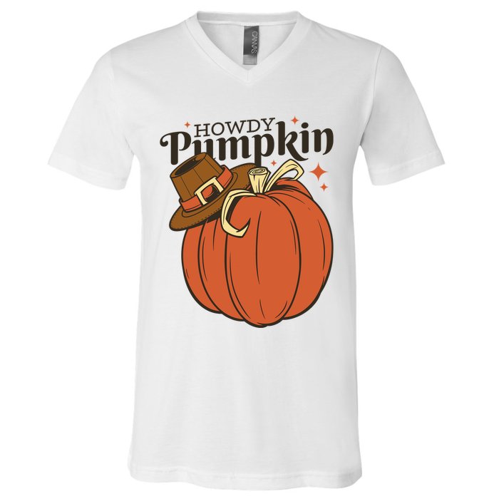Howdy Pumpkin Cowboy Fall V-Neck T-Shirt