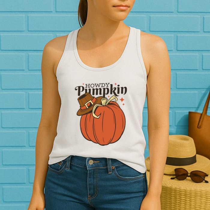 Howdy Pumpkin Cowboy Fall Womens Tank Top