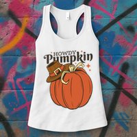 Howdy Pumpkin Cowboy Fall Womens Tank Top