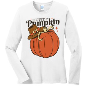 Howdy Pumpkin Cowboy Fall Ladies Long Sleeve Shirt