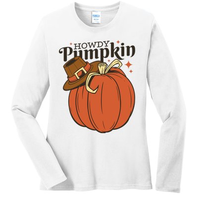 Howdy Pumpkin Cowboy Fall Ladies Long Sleeve Shirt