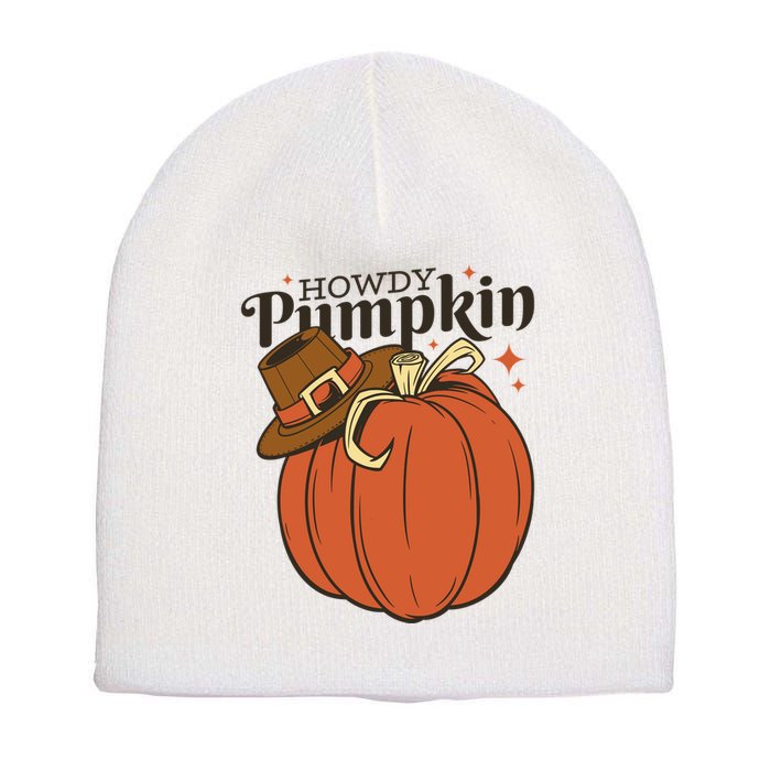 Howdy Pumpkin Cowboy Fall Short Acrylic Beanie