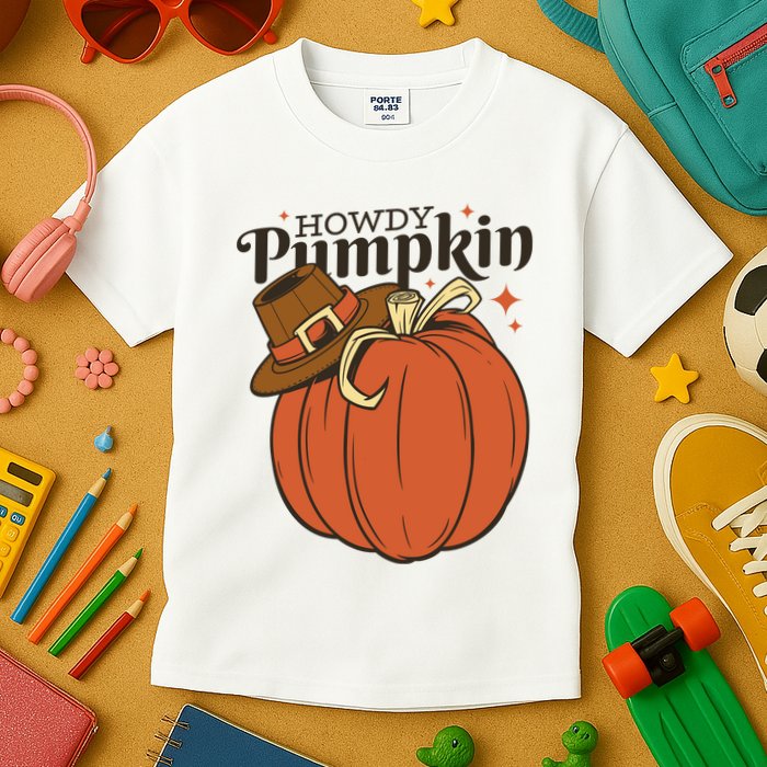Howdy Pumpkin Cowboy Fall Kids T-Shirt