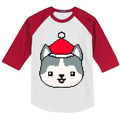 Husky Pixelated Christmas Funny Husky Xmas Gift Kids Colorblock Raglan Jersey