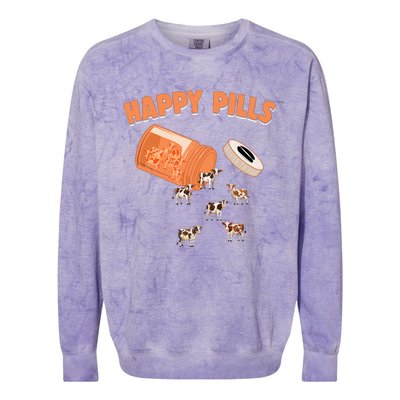 Happy Pills Cow Funny Livestock Farm Animal Lovers Novelty Colorblast Crewneck Sweatshirt