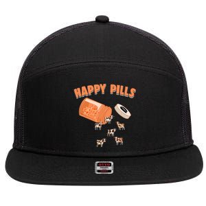 Happy Pills Cow Funny Livestock Farm Animal Lovers Novelty 7 Panel Mesh Trucker Snapback Hat