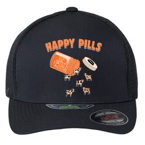 Happy Pills Cow Funny Livestock Farm Animal Lovers Novelty Flexfit Unipanel Trucker Cap