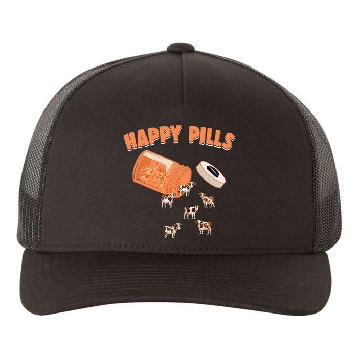 Happy Pills Cow Funny Livestock Farm Animal Lovers Novelty Yupoong Adult 5-Panel Trucker Hat