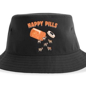 Happy Pills Cow Funny Livestock Farm Animal Lovers Novelty Sustainable Bucket Hat