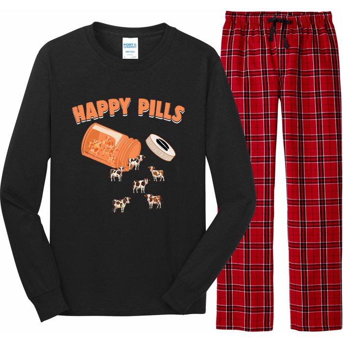 Happy Pills Cow Funny Livestock Farm Animal Lovers Novelty Long Sleeve Pajama Set