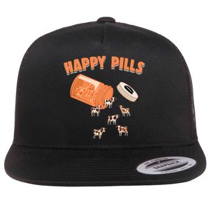 Happy Pills Cow Funny Livestock Farm Animal Lovers Novelty Flat Bill Trucker Hat