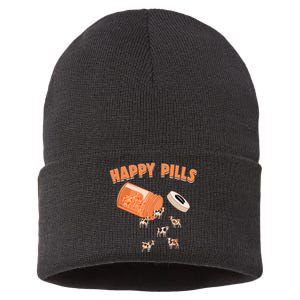 Happy Pills Cow Funny Livestock Farm Animal Lovers Novelty Sustainable Knit Beanie