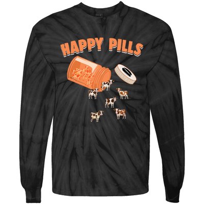 Happy Pills Cow Funny Livestock Farm Animal Lovers Novelty Tie-Dye Long Sleeve Shirt