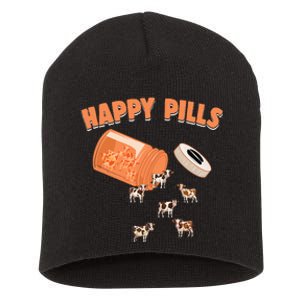 Happy Pills Cow Funny Livestock Farm Animal Lovers Novelty Short Acrylic Beanie