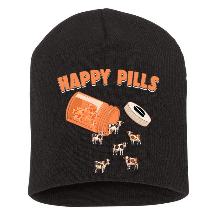 Happy Pills Cow Funny Livestock Farm Animal Lovers Novelty Short Acrylic Beanie