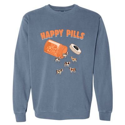 Happy Pills Cow Funny Livestock Farm Animal Lovers Novelty Garment-Dyed Sweatshirt