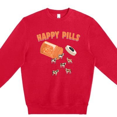 Happy Pills Cow Funny Livestock Farm Animal Lovers Novelty Premium Crewneck Sweatshirt