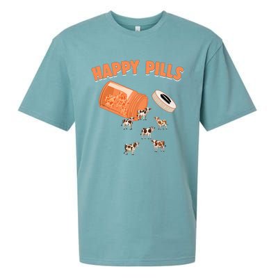 Happy Pills Cow Funny Livestock Farm Animal Lovers Novelty Sueded Cloud Jersey T-Shirt