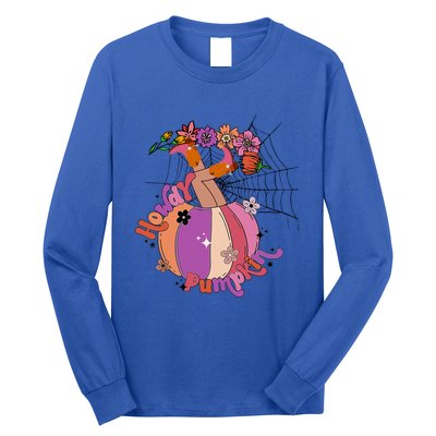 Howdy Pumpkin Cow Pumpkin Spooky Vibes Hippie Halloween Gift Long Sleeve Shirt