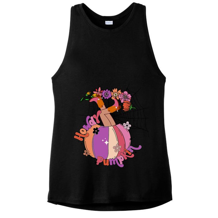 Howdy Pumpkin Cow Pumpkin Spooky Vibes Hippie Halloween Cute Gift Ladies PosiCharge Tri-Blend Wicking Tank
